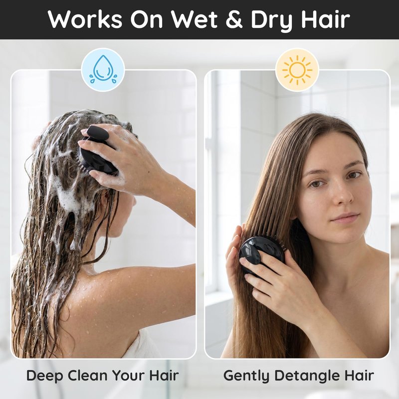 Segbeauty Scalp Massager Scrubber Shampoo Brush for Washing Detangling Hair, Head Scratcher Massager for Hair Growth, Scalp Brush for Dandruff Removal, Dual-layer Nylon Bristles Exfoliator, Black