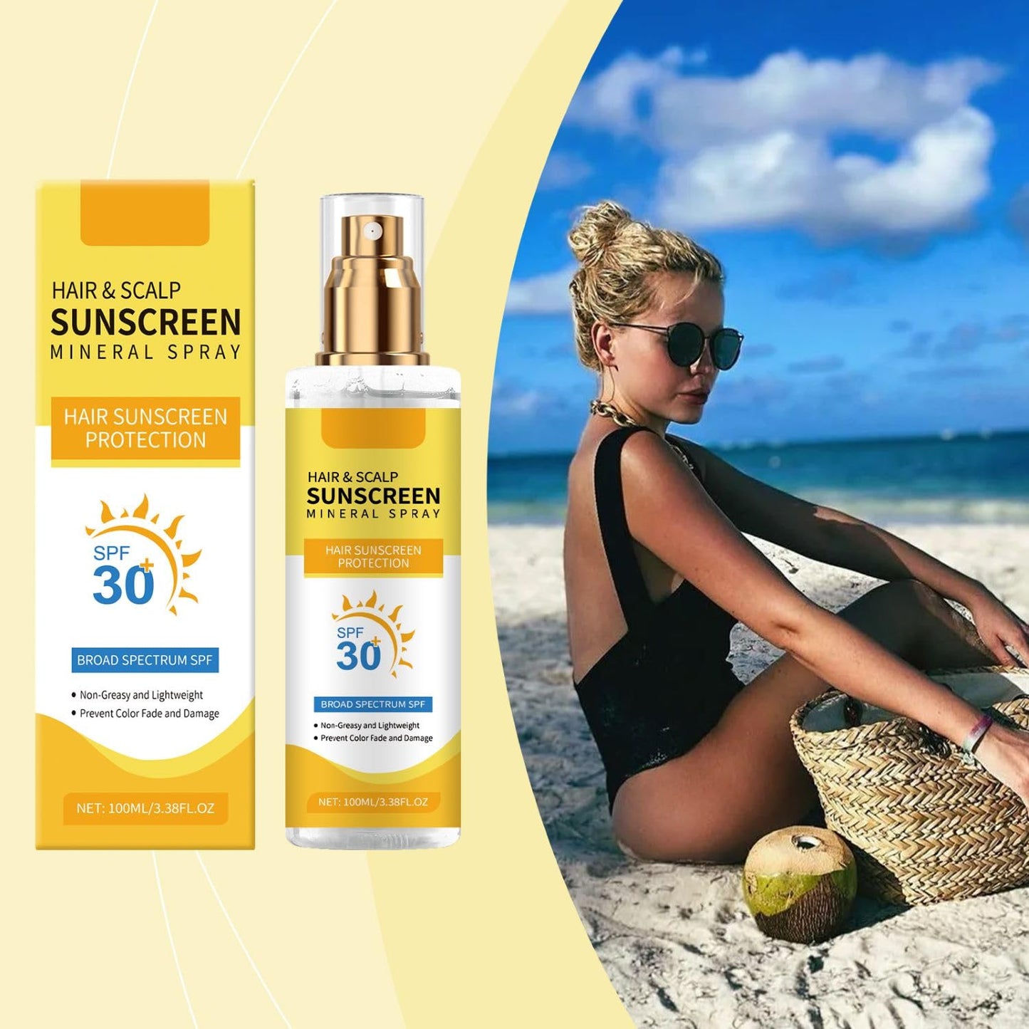 Hair and Scalp Sunscreen Spray SPF 30 - Non-Greasy UV Protection | Prevents Color Fade & Dryness