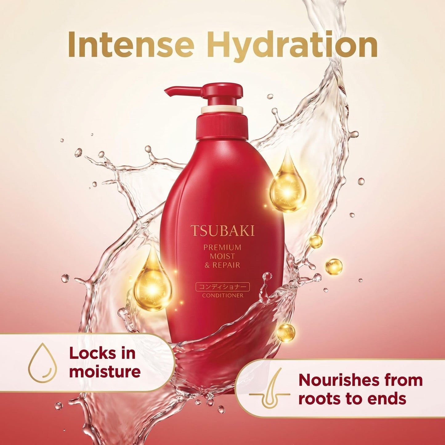 TJ SIGNATURE TSUBAKI Premium Moist & Repair Conditioner - 0-Second Salon Hair Treatment with Red Camellia Oil for Dry, Damaged & Frizzy Hair - Includes Exclusive Hair Tie - 490ml (16.6 fl oz)
