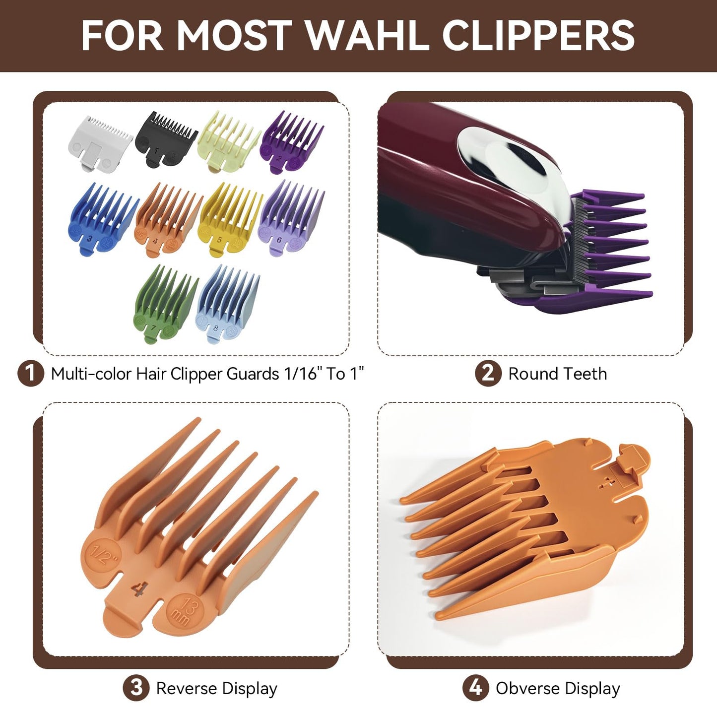 Professional for Wahl Clipper Guards Cutting Guides Set, 10Pack Hair Clipper Guards Set Compatible with Most Wahl Clippers, Cutting Lengths from 1/16" to 1" (1.5mm to 25mm)