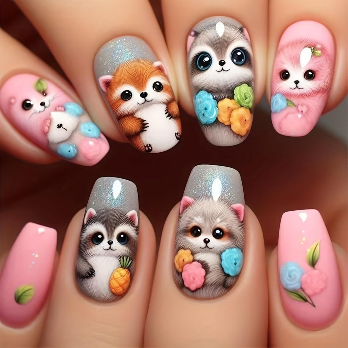 Colorful Press-On Nails - Short Square Acrylic Nails with Gradient Rainbow & White Dots | Full Cover DIY Manicure