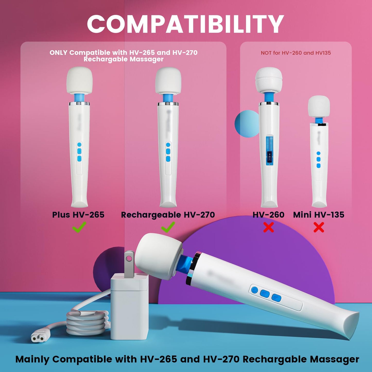Charger Adapter Compatible with Magic Wand Hitachi Rechargeable Cordless Massager HV-270, Magic Wand Plus HV-265 Replacement Original Power Supply Cord (Just for Magic Wand HV265 HV270)