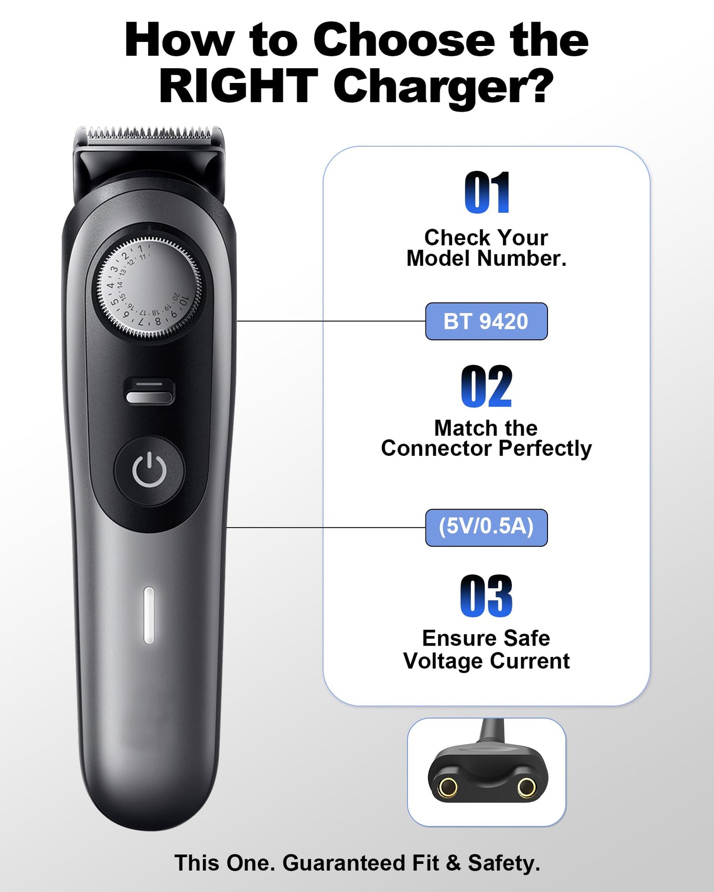 VHBW 5V Charger for Braun Series 9 9440 All-in-One Style Kit – Compatible with AIO5490 AiO7440 AiO5470 Electric Trimmers –Replacement Adapter for 463-5221