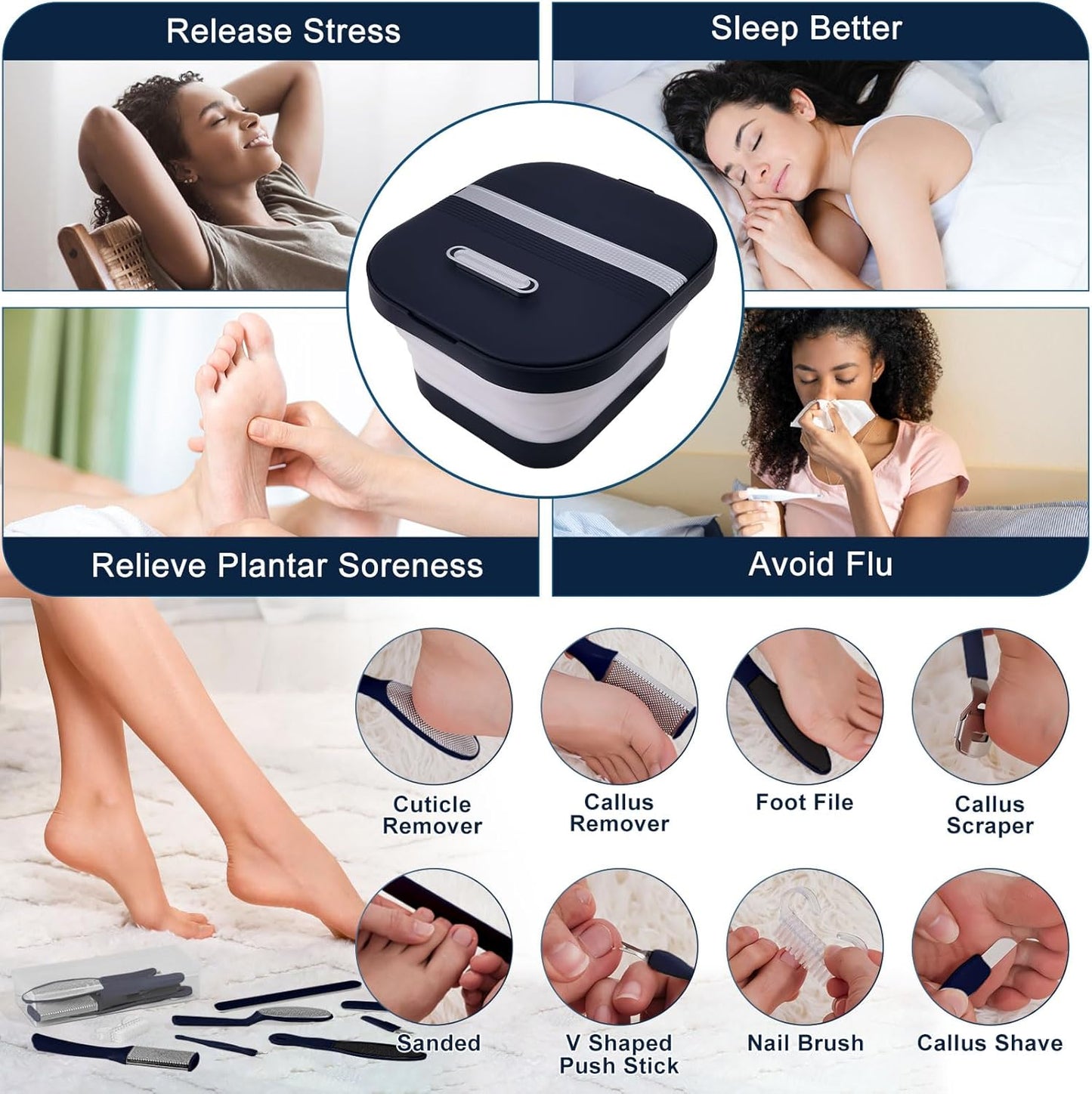 Collapsible Foot Bath Spa with Heat & Remote Control - Massage Rollers & Red Light | Perfect Foot Pedicure Kit