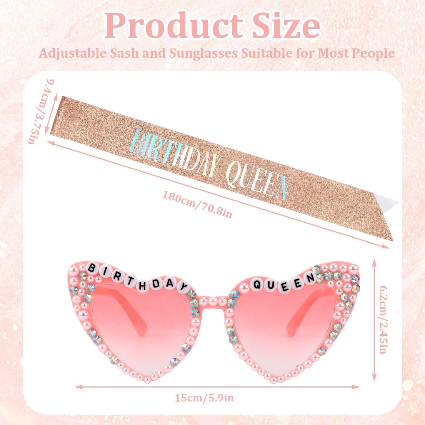 Tihebax Birthday Sash for Women, Birthday Queen Sash with Glasses for Girls Women Birth Day Decorations Accessories for Girls Party Favors