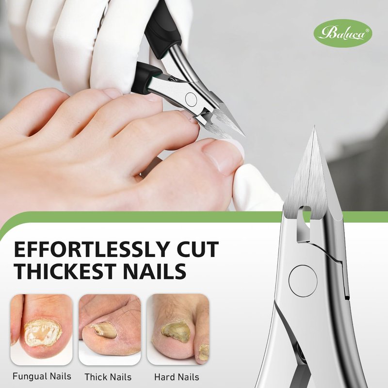 BALUCA Professional Straight Edge Toenail Clippers for Thick Nails & Ingrown Toenails - Heavy Duty Long Handle Nail Clippers for Seniors and Adults with Precision Design for Pain-Free Grooming,Black
