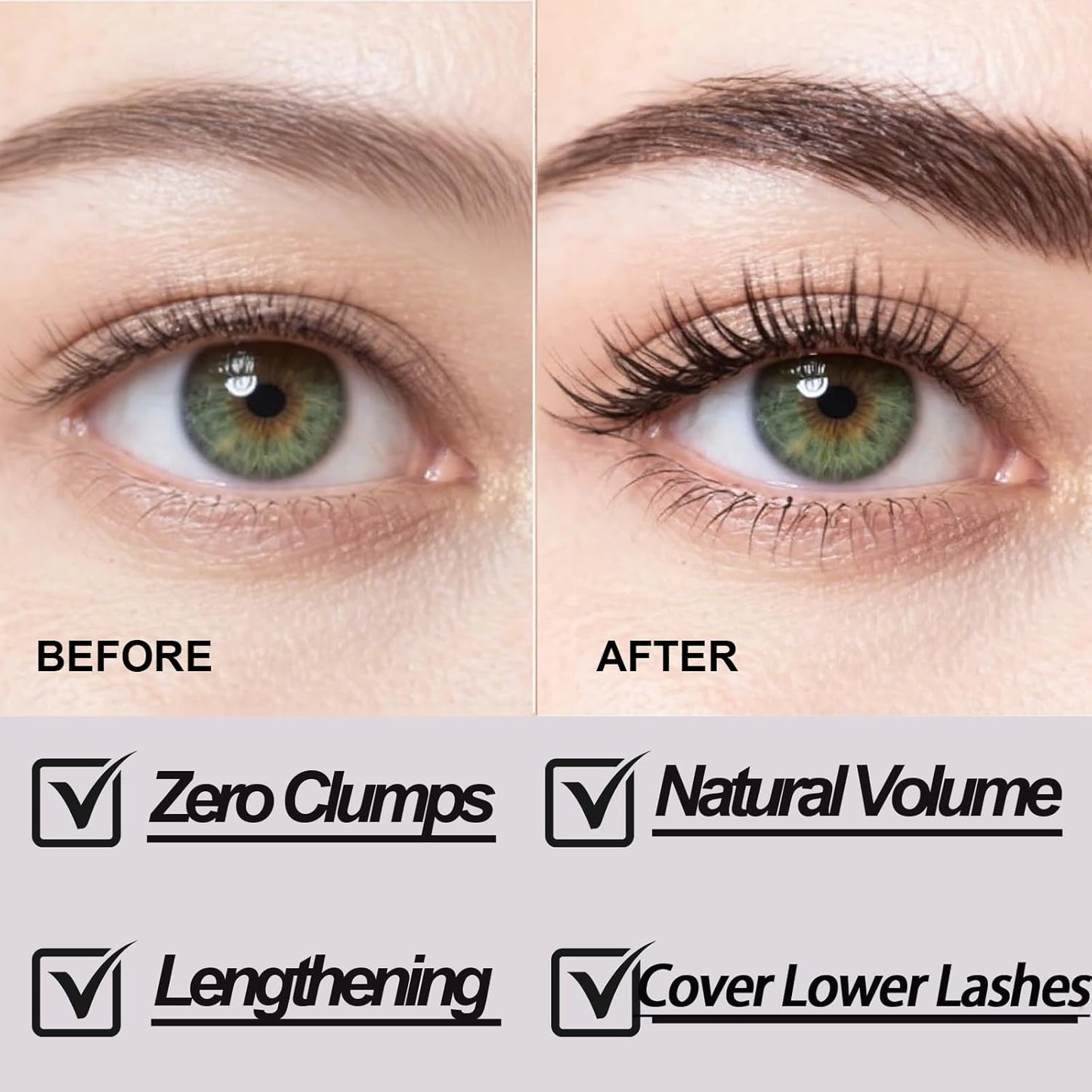 Black Mascara for Fine Short Lashes - Volumizing & Lengthening Formula | Ultra-Precise Adjustable Brush