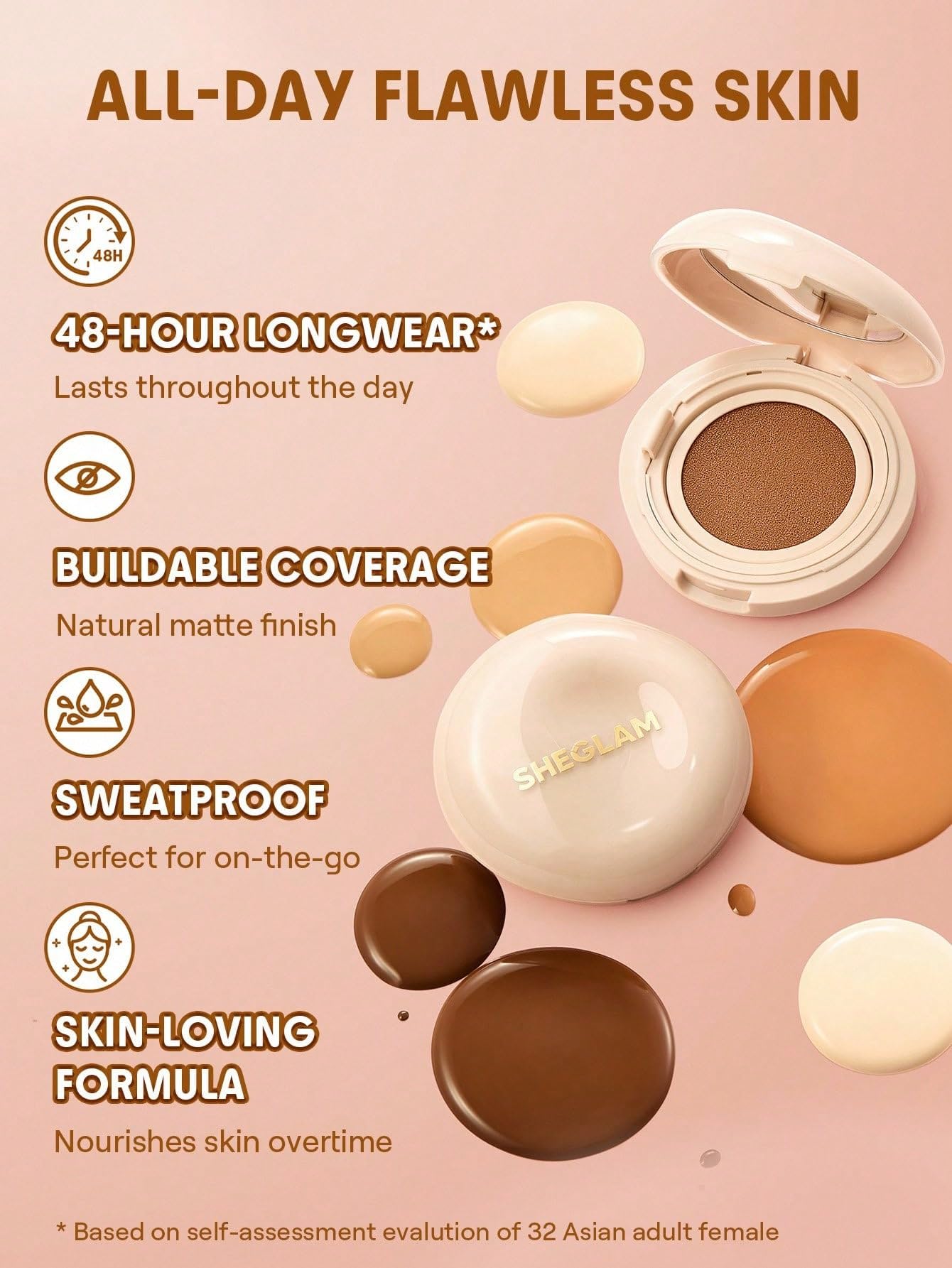 SHEGLAM Lock & Go Long-Lasting Cushion Foundation Soft Matte Weightless Waterproof for Flawless Base Makeup-Nude