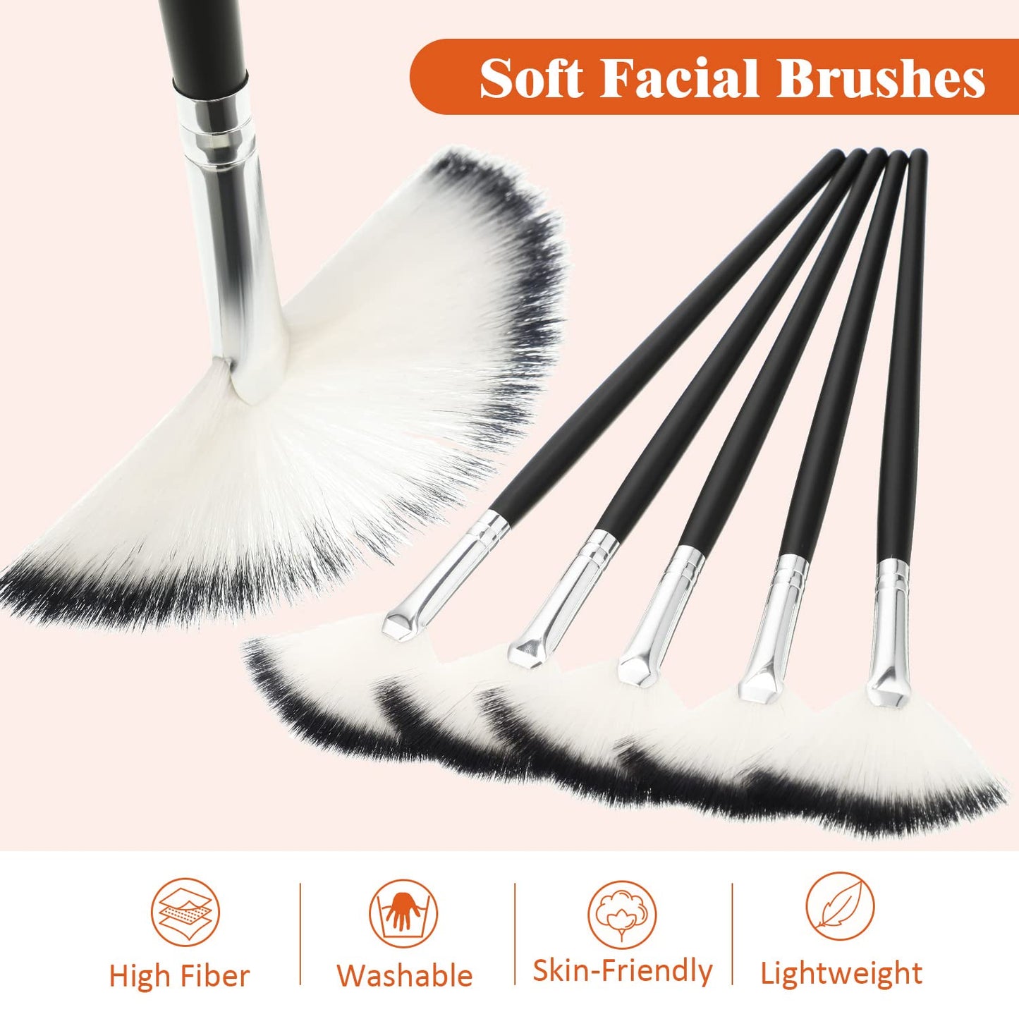 9 Pieces Facial Fan Mask Brushes, Soft Facial Applicator Brushes Tools for Peel Glycolic Makeup for Mud Cream(Black and Silver)