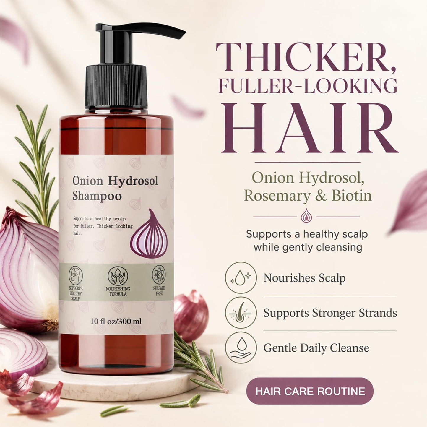 Onion Hydrosol Shampoo for Hair Growth, Onion Hydrosol with Rosemary, Biotin, for Stronger, Fuller and Thicker Hair, Growth Shampoo for Women and Men(1pc)