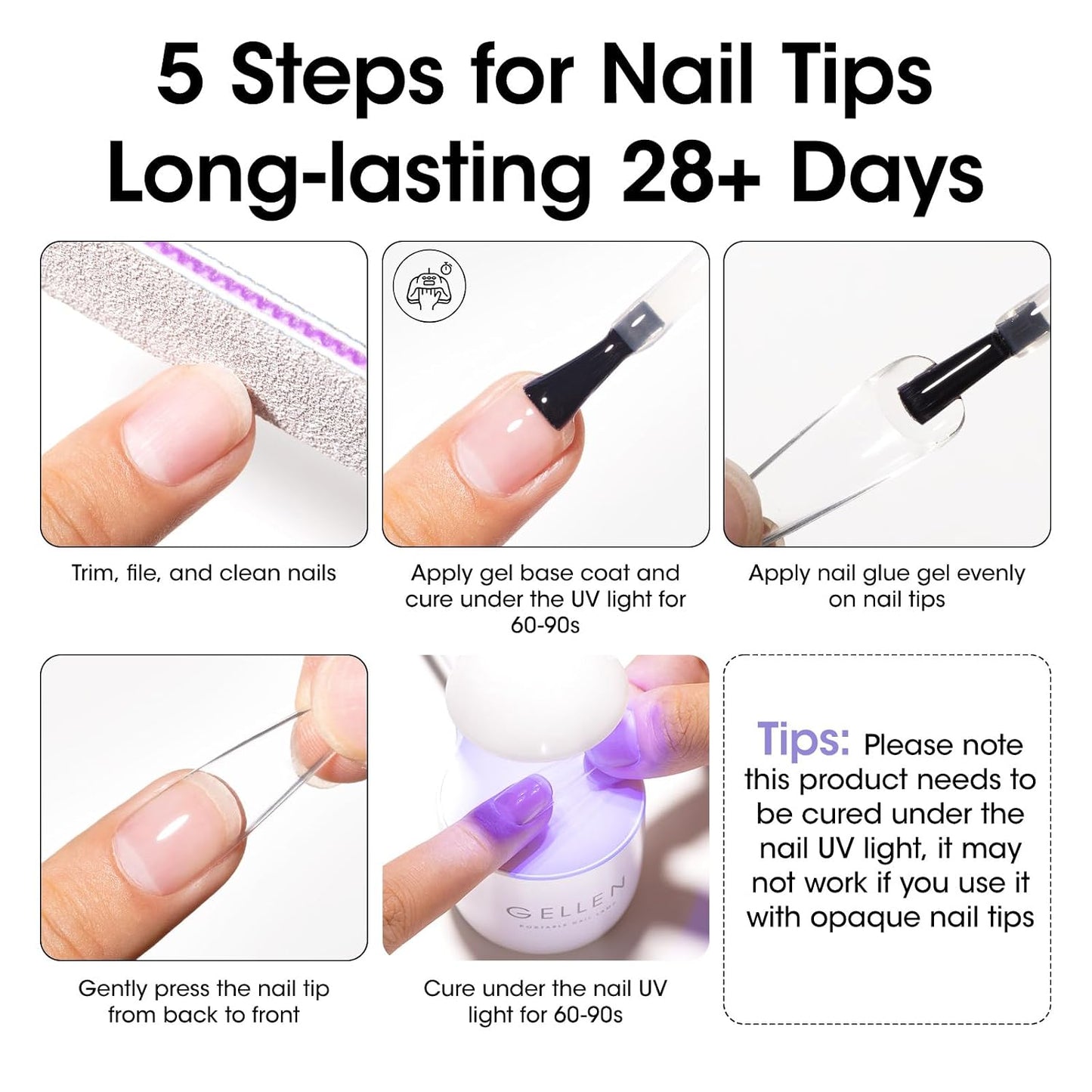 GELLEN 4 in 1 Gel Nail Glue Refill - 100ml Strong Adhesive for Acrylic Nail Tips | HEMA TPO TMPTA 3-Free, UV Light Cured