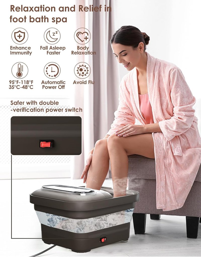 Collapsible Foot Spa - Heated Bubble Bath Massager with XL Touch Screen & Massage Rollers | Grey