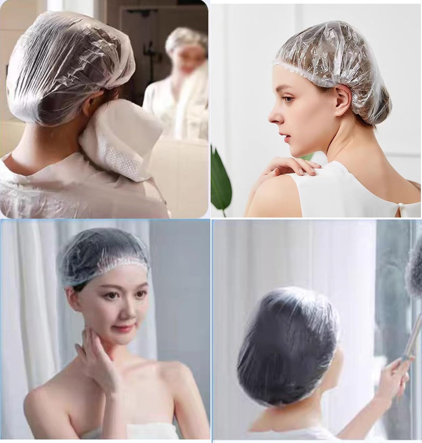 Disposable Shower Caps - 100 PCS Waterproof Plastic Hair Caps for Women | Thick Elastic Design for Travel, Spa & Salon Use - 20.5"