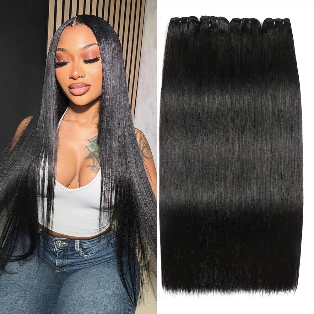 Human Hair Bundles - Straight 14-20 Inch Extensions | No Tangle, No Shedding, Double Weft, Natural Color