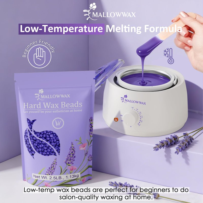 Mallowwax Hard Wax Beads 2.5lb for Hair Removal – Low-Temp Waxing Beads for Brazilian, Bikini, Face & Body – Full-Body Hard Wax for Coarse or Fine Hair, Gentle for Sensitive Skin, Home or Salon Use