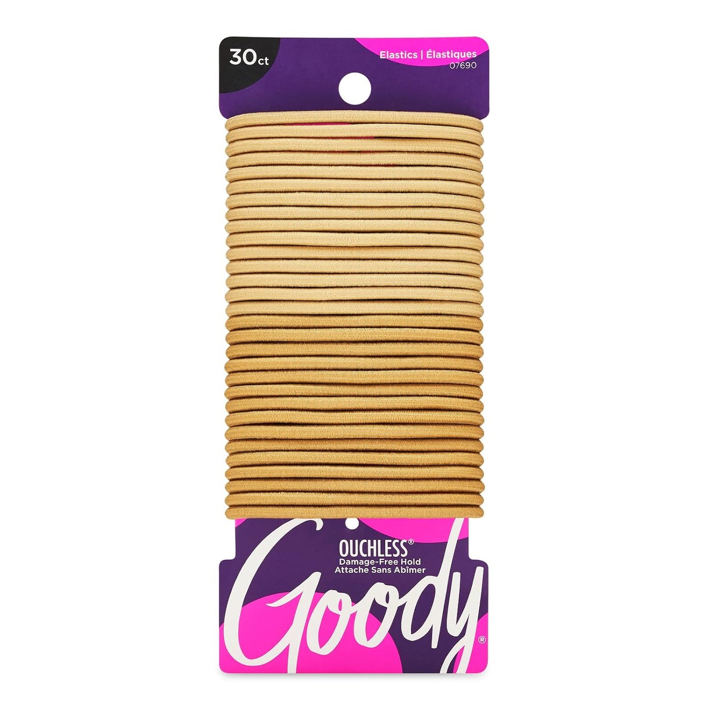 Goody Ouchless Hair Elastics - Tangle-Free Hold for Thick, Curly & Coily Hair - 30 Count, Black Ponytail Holders