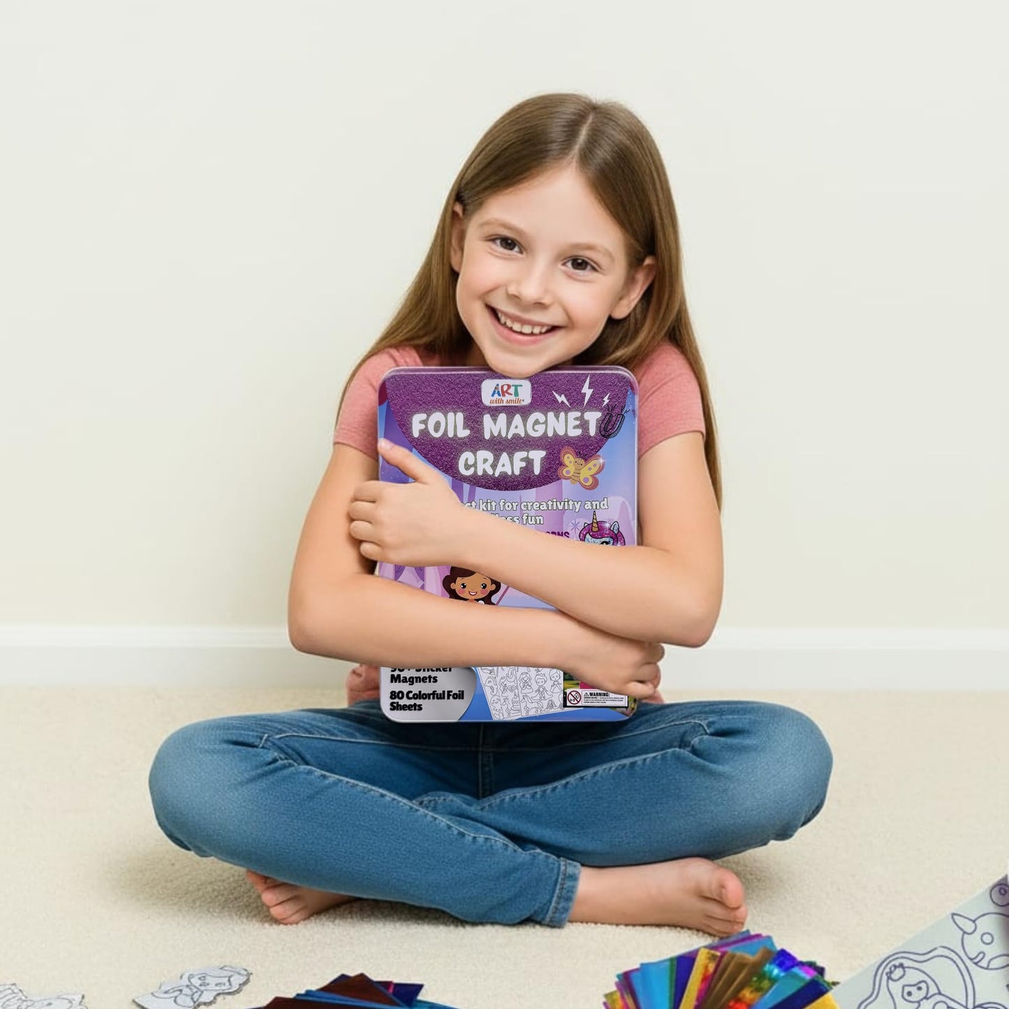 Magnetic Tin Box Foil Art Kit for Kids - Princess & Unicorn Foil Magnet Craft, Reusable Mess-Free Travel Toy, DIY Arts and Crafts for Girls & Boys Ages 4-8, 9-12