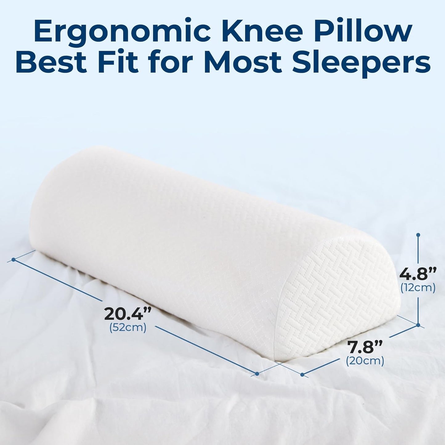 Knee Pillow for Back Sleeping - Memory Foam Half Moon Bolster Pillow for Legs | White