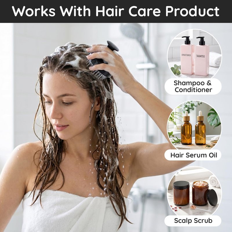 Segbeauty Scalp Massager Scrubber Shampoo Brush for Washing Detangling Hair, Head Scratcher Massager for Hair Growth, Scalp Brush for Dandruff Removal, Dual-layer Nylon Bristles Exfoliator, Black