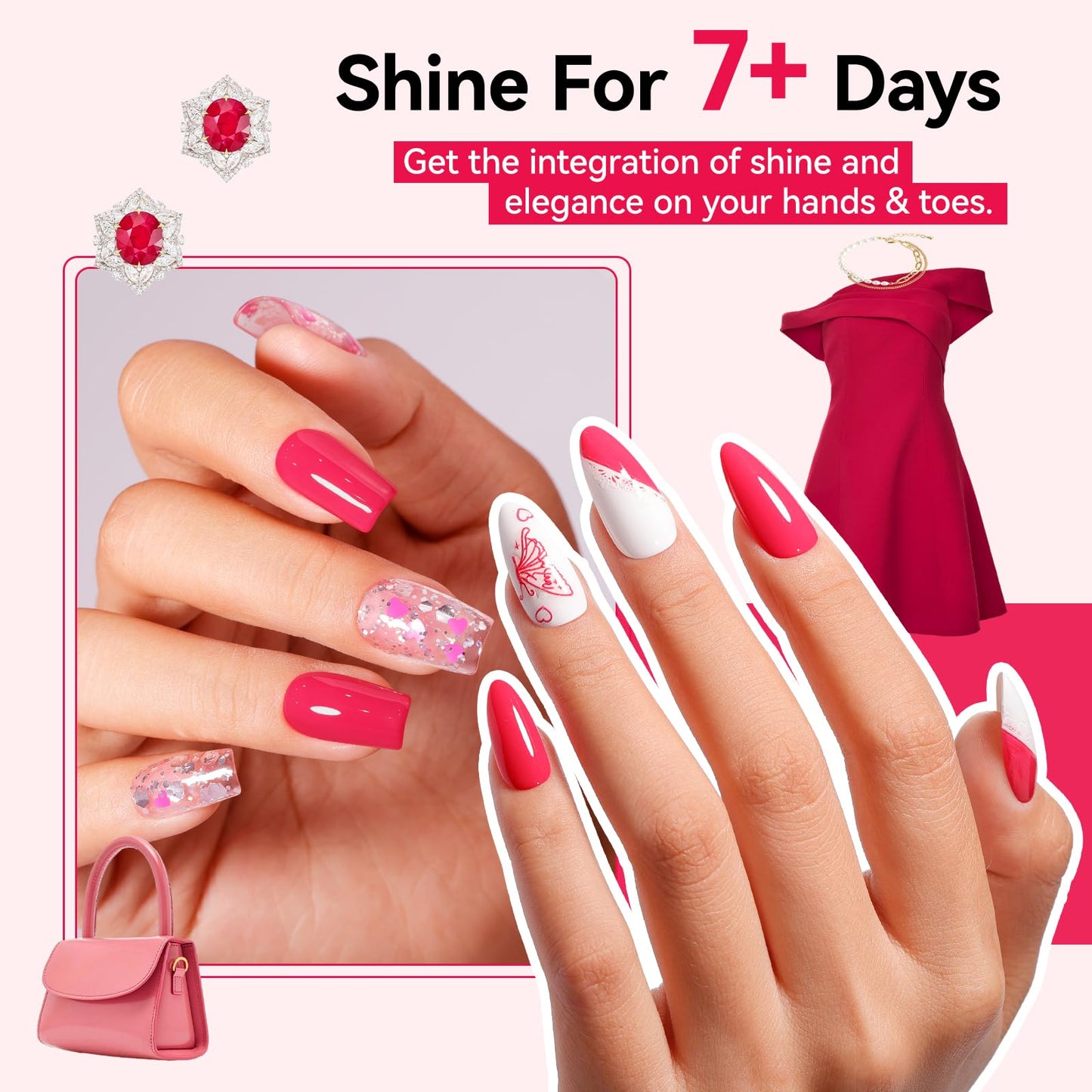 Nailshion Bright Pink Nail Polish, Vibrant Glossy Shine Finish,Fast Drying, Streak-free Formula, Rich in Castor Oil, Salon Quality Chip Resistant Nail Polish DIY Home Travel Nail Art Women Gift,10ml