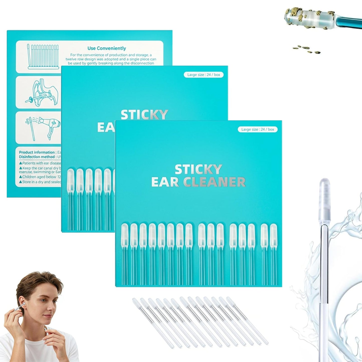 2026 New Sticky Ear Cleaning Stick, Sticky Ear Cleaner Gentle Ear Care, Reusable Soft, Portable Ear Pick, 3 Box(72 pcs)
