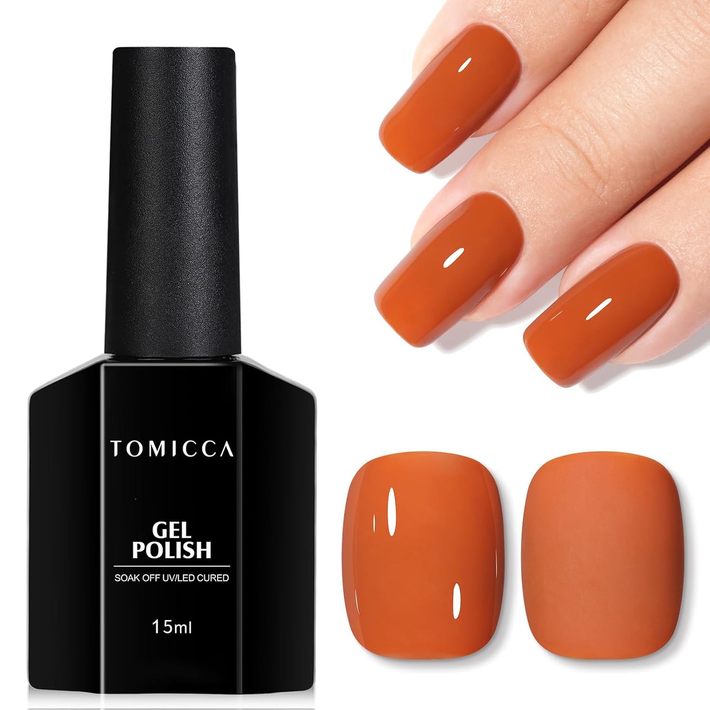 TOMICCA Gel Nail Polish - Dark Orange Autumn Winter Color | Long Lasting High Gloss Soak Off UV LED for DIY Manicure