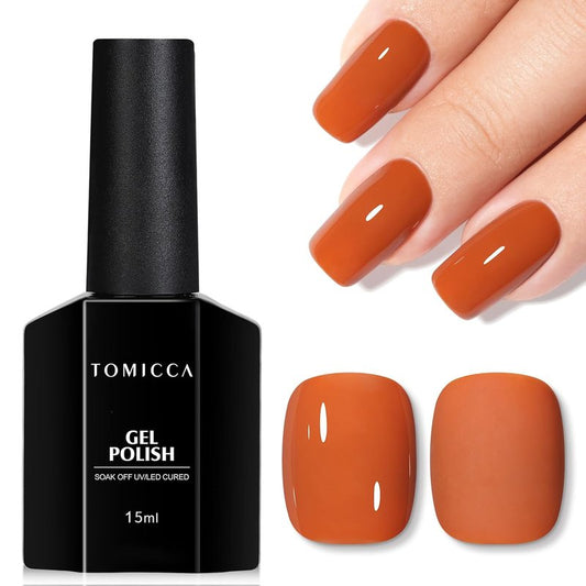 TOMICCA Gel Nail Polish - Dark Orange Autumn Winter Color | Long Lasting High Gloss Soak Off UV LED for DIY Manicure