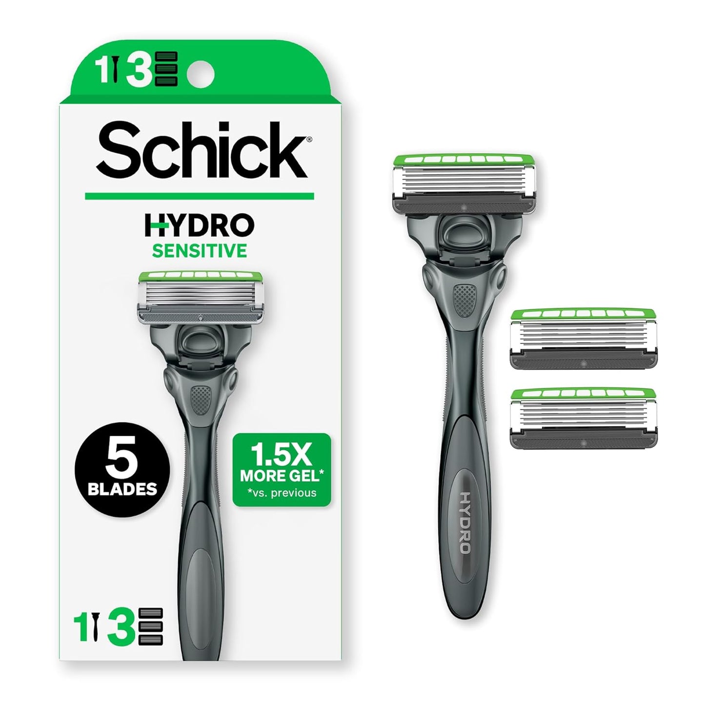 Schick Hydro Sensitive Razors for Men - 1 Handle & 3 Blade Refills | Smooth Shaving Experience