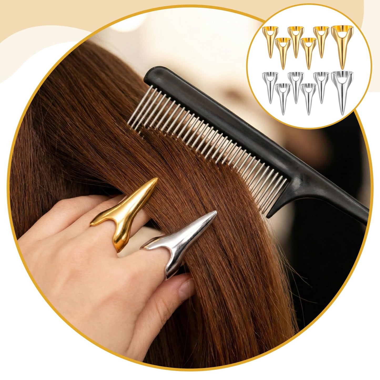 Hadnves 12 PCS Braiding Aid Hair Parting Ring Metal Finger Hair Quick Parting Selecting Sectioning Tool for Women Hairs stitch Braiding Curling Extension Halloween Cosplay Salon Holiday Party Use