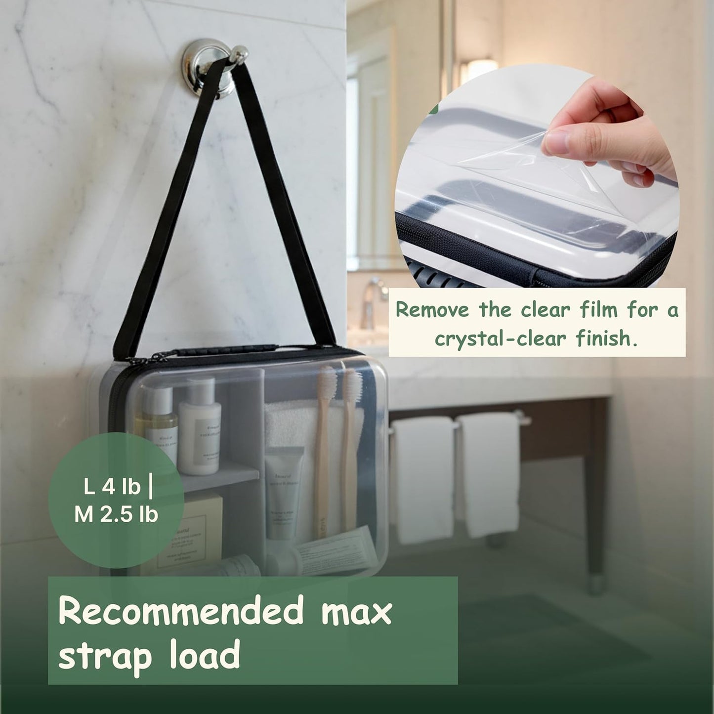 Clear Hard Shell Zipper Case Set - Large & Medium Travel Organizers | Detachable Strap & Privacy Bag for Toiletries, Cosmetics & Tech Accessories