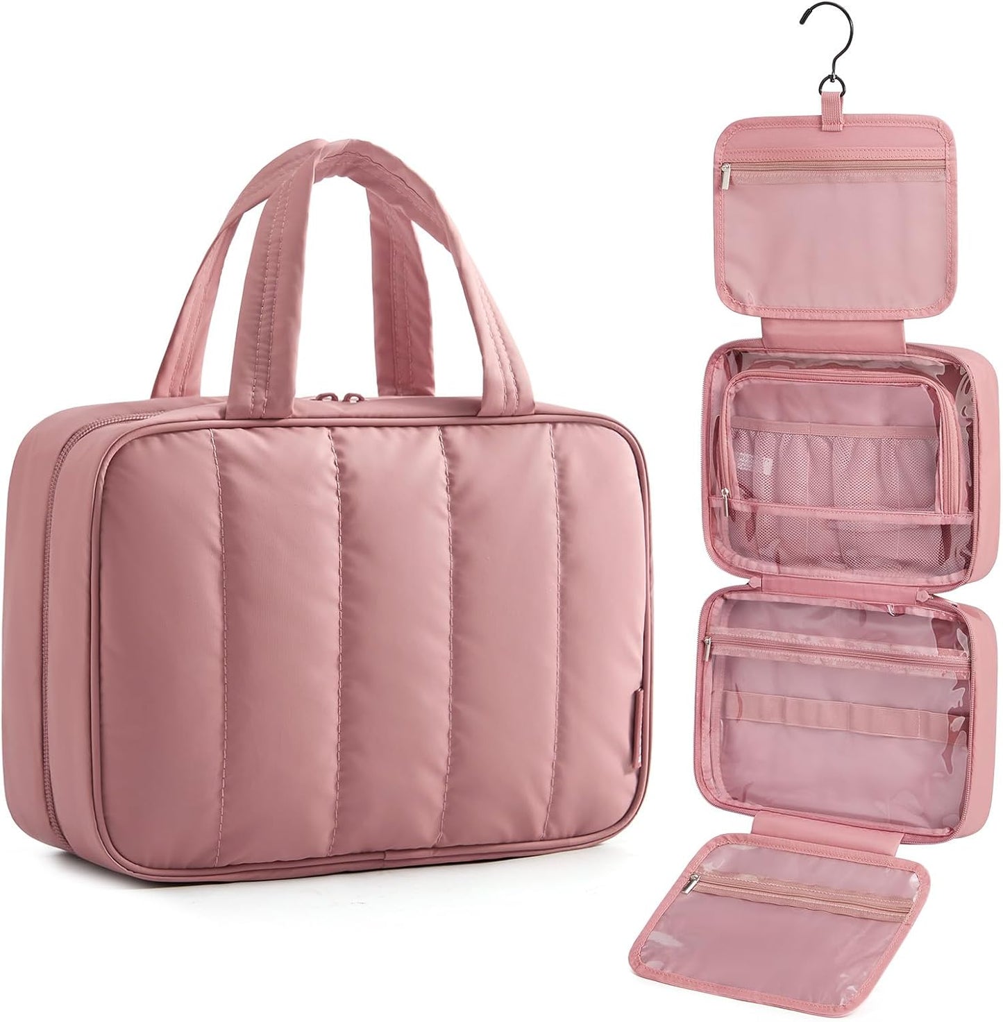 Travel Toiletry Bag for Women - Portable Hanging Makeup Organizer | Waterproof Cosmetic Bag in Pink