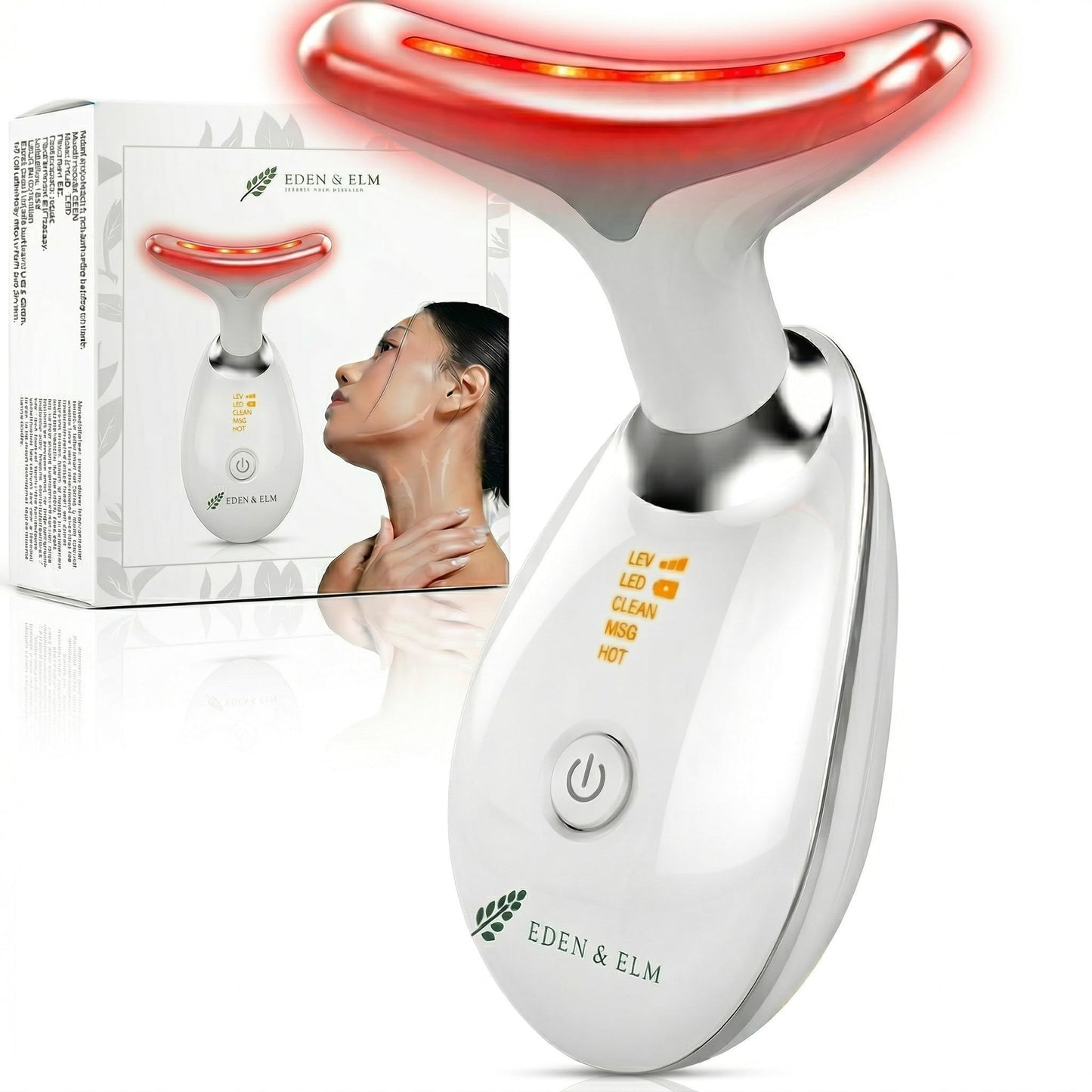 Eden & Elm - Face & Neck Sculpting Massager – 7 Color LED Beauty Tool for Firm-Looking Skin, Jawline Contouring & Daily Lift Routine – Ergonomic Curved Wireless Skincare Device