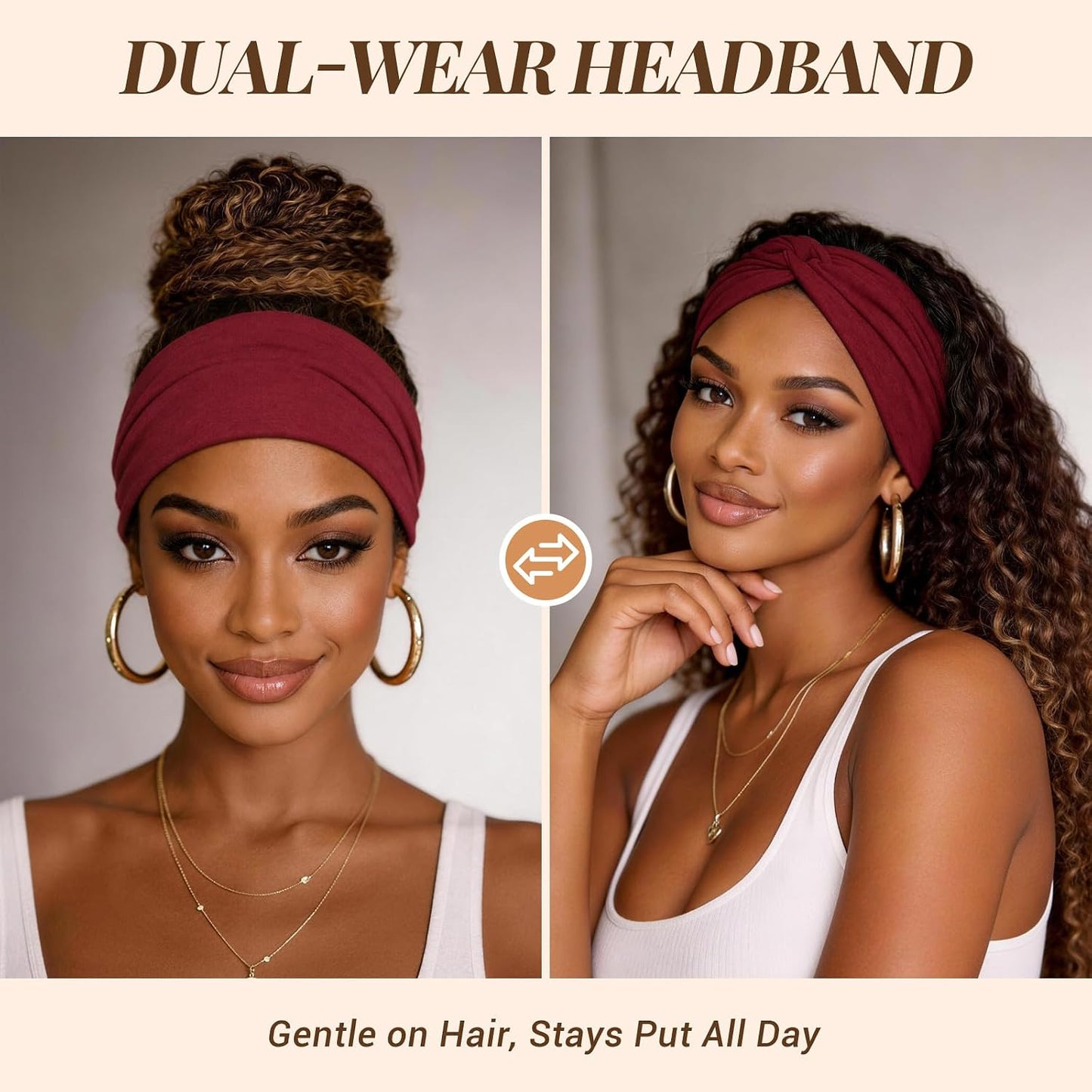 Wide Headbands for Women - 7.08 Inch Thick Boho Turban Hair Wraps | Non-Slip, Moisture-Wicking, 8 Pack Multi Colors