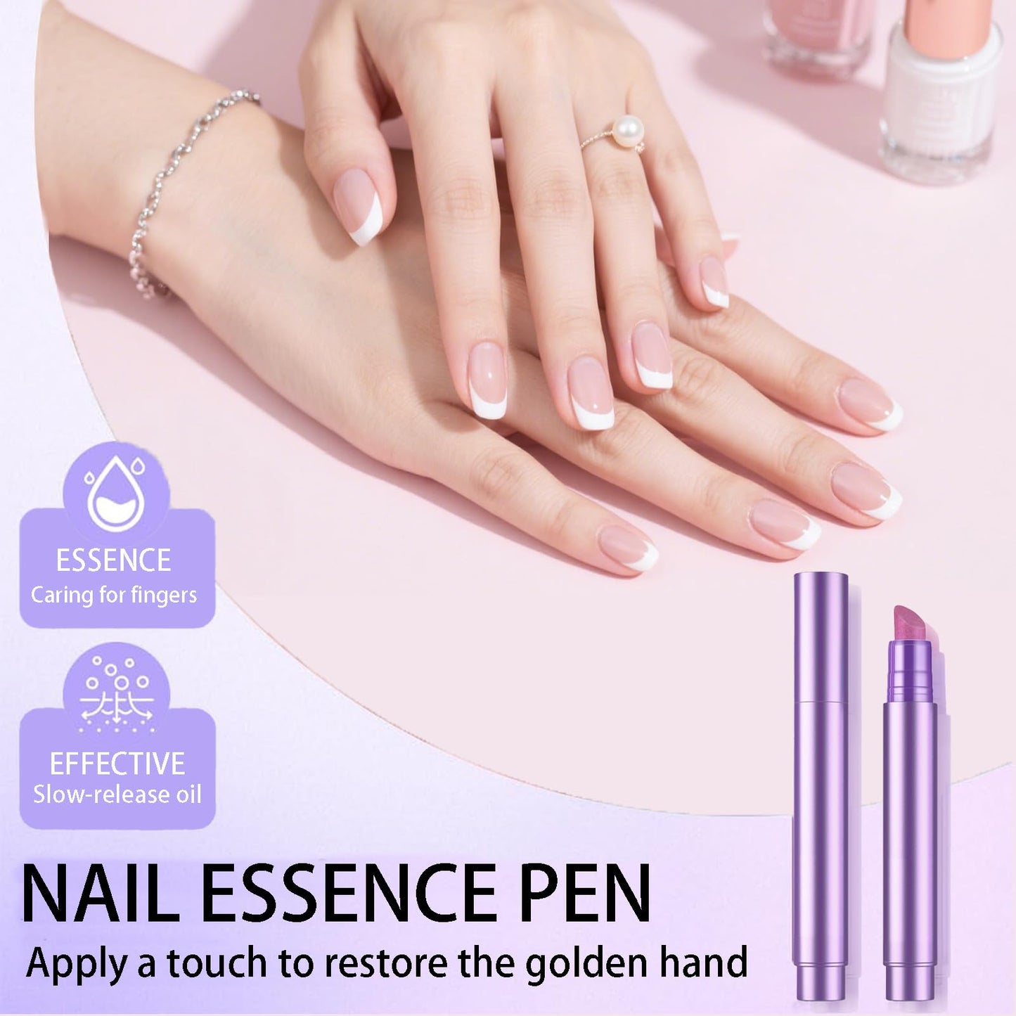 3-in-1 Cuticle Oil Pen,Cuticle Pusher Nail Oil Pen with Ceramic Tip,Cuticle Treatment for Hangnails, Dry & Damaged Nails, Nail Cuticle Remover, Moisturizes & Strengthens Nails（2 Pcs）