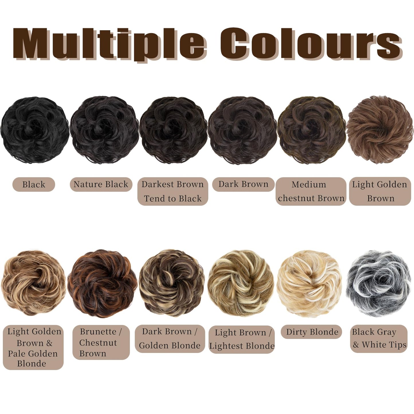 FAYDERS 1PCS Messy Bun Hair Piece Wavy Curly Thick Updo Hairpiece Synthetic Chignon Hair Bun Scrunchies Extension for Women