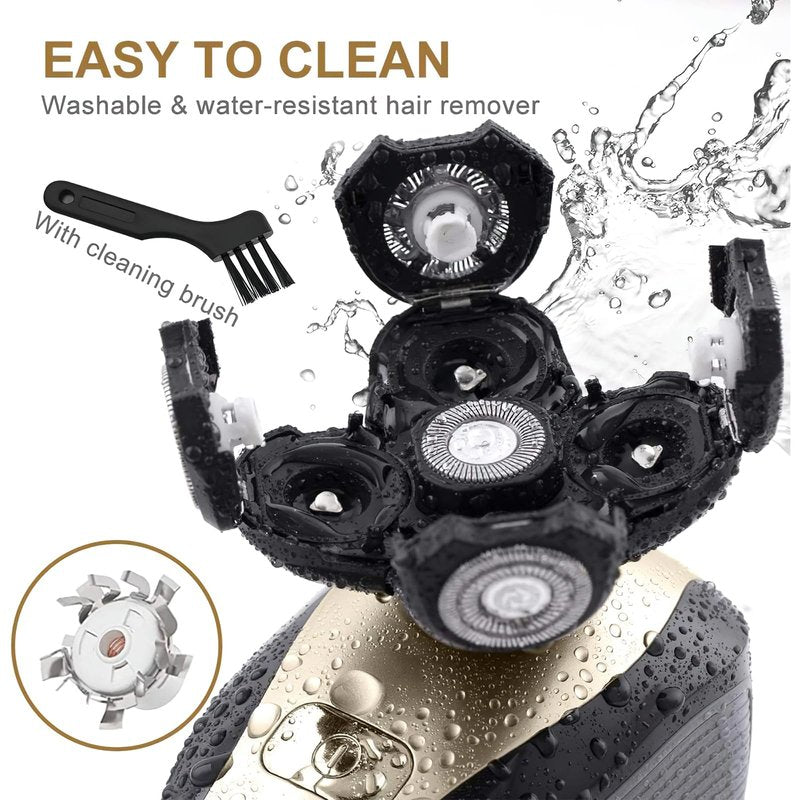 Bald Shavers for Men - Telfun Upgrade 5-in-1 Electric Head Shavers for Bald Men, 100% Waterproof Cordless Razor, Wet/Dry Shaving, 5 Dual Track Heads, Mess-Free Hair Capture