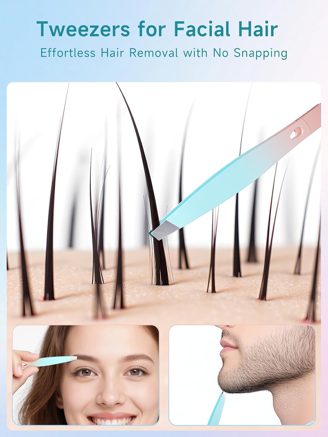 Professional Precision Eyebrow Tweezers - Stainless Steel Slanted Hair Removal Tool for Men & Women | Ideal for Facial Hair & Ingrown Hairs