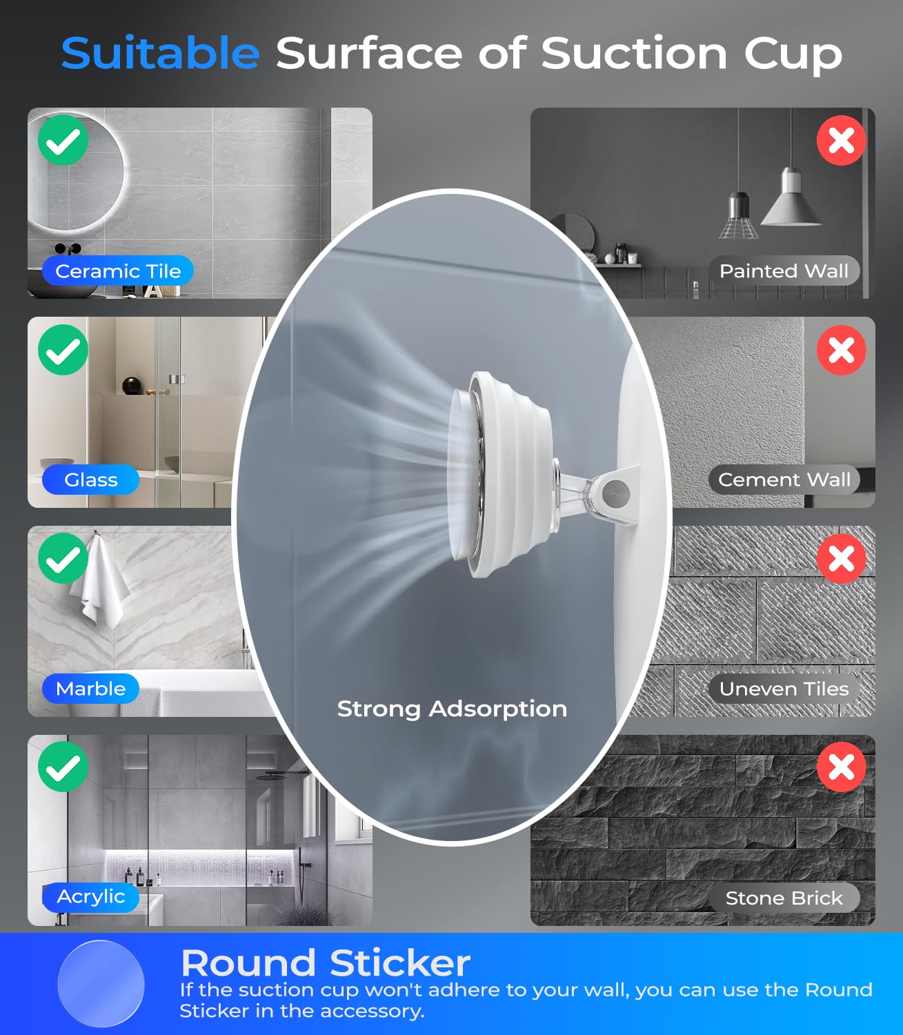 Gospire Heated Shower Mirror Fogless for Shaving with Light, 5000mAh Rechargeable Battery, Detachable Suction Cup and Razor Holder for Wall, NO-Drilling, Removable, Waterproof for Bathroom - White