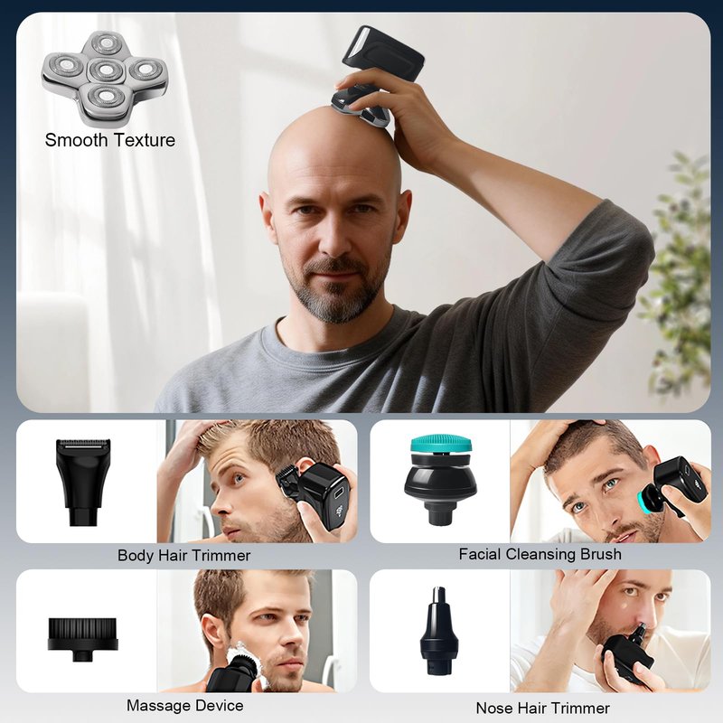 Head Shavers for Bald Men - 5-in-1 Electric Razor for Men, 5d Electric Shavers, Wet/Dry Bald Head Shavers with Led Smart Display, for Head Face Beard, IPX7 Waterproof