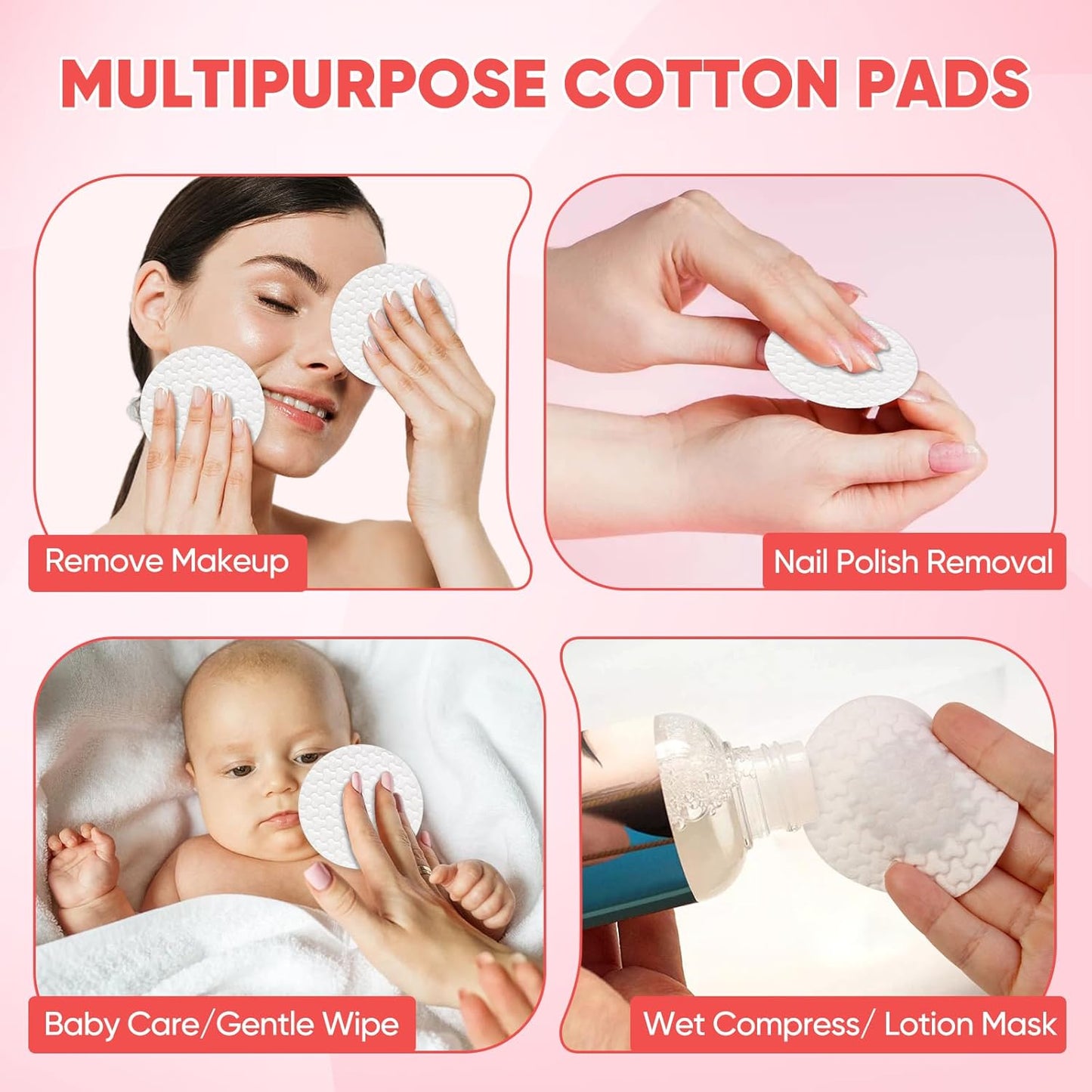 Large Cotton Rounds - 200 Count 100% Pure Cotton Pads | Soft, Dual-Sided for Makeup Removal & Skincare - 2.76 Inch Diameter