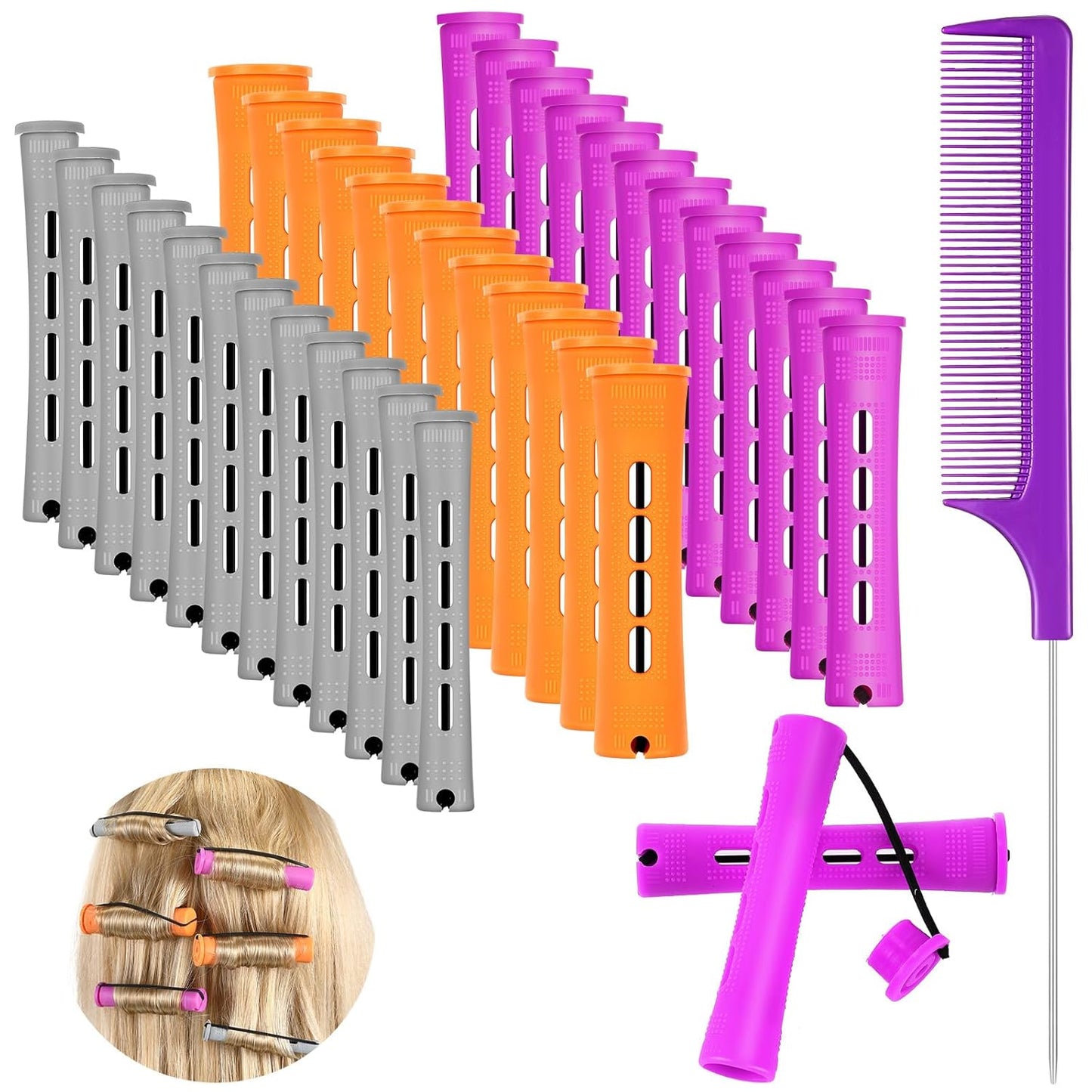 WILLBOND 36-Piece Cold Wave Perm Rods Set - Hair Rollers & Steel Rat Tail Comb for Styling