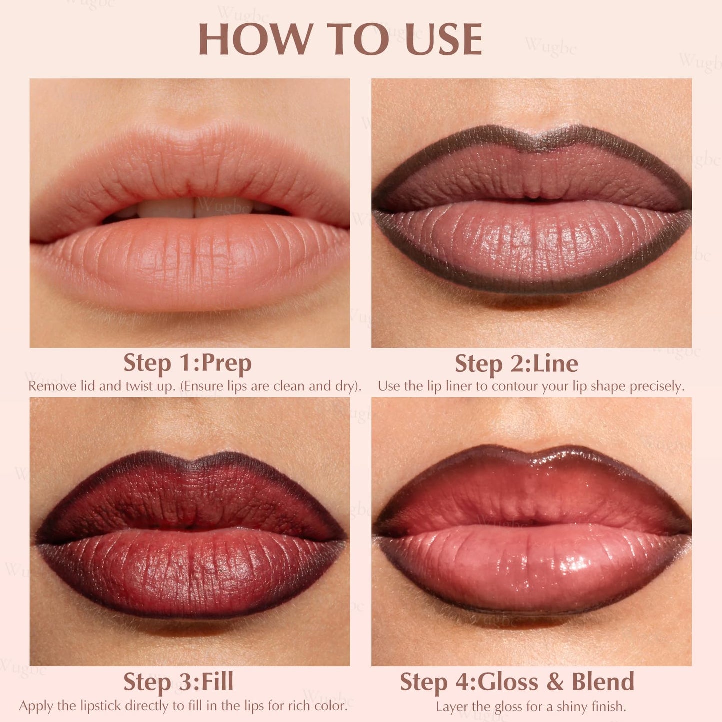 Wugbc 3PCS Lip Combo, High-Shine Lip Kit with Matte Brown Lip Liner & Red-Brown Nourishing Lipstick & Nude Glossy Lip Gloss, Long-Lasting Lightweight Non-Sticky Plumping Lip Contour Trio Set for Women