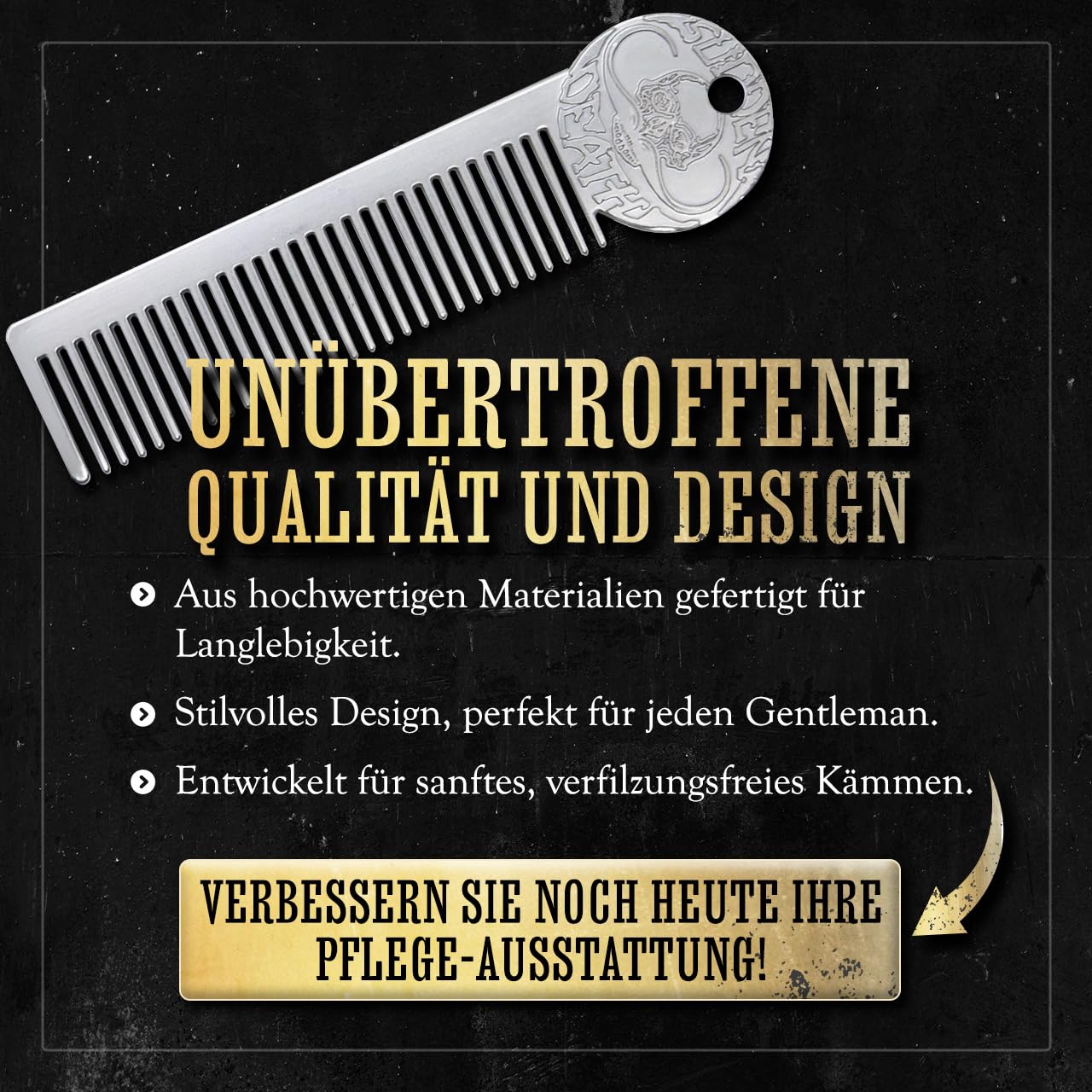 Metal Mustache & Beard Comb – Dual-Sided Pocket Comb for Men, Fine & Wide Teeth for Precise Styling – Durable, Compact, Travel-Friendly Grooming Tool for Facial Hair Care