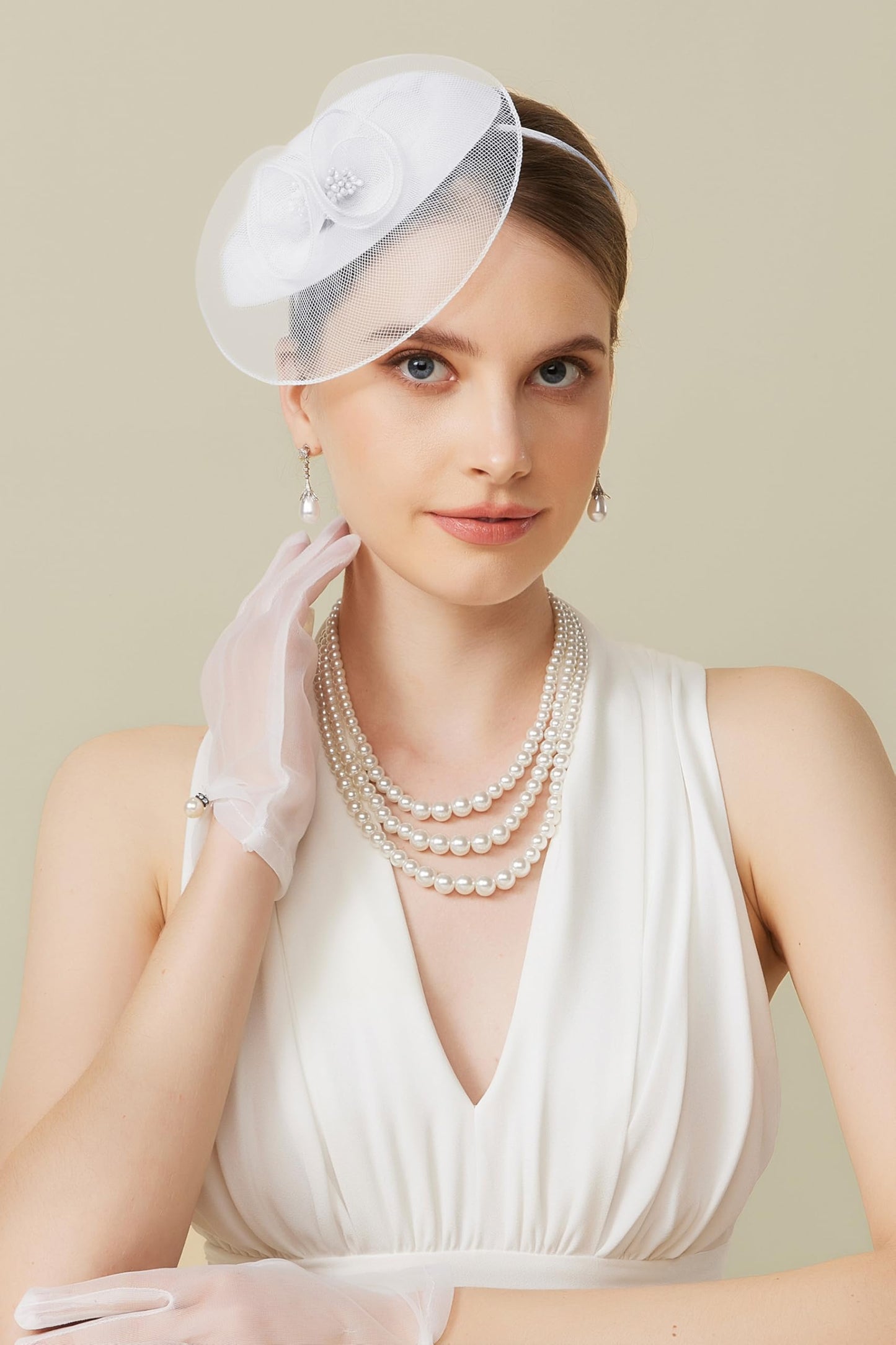 BABEYOND Fascinators Hats for Women - Tea Party Hat Kentucky Fascinator Derby Flower Mesh Pillbox Hat for Bridal Wedding White