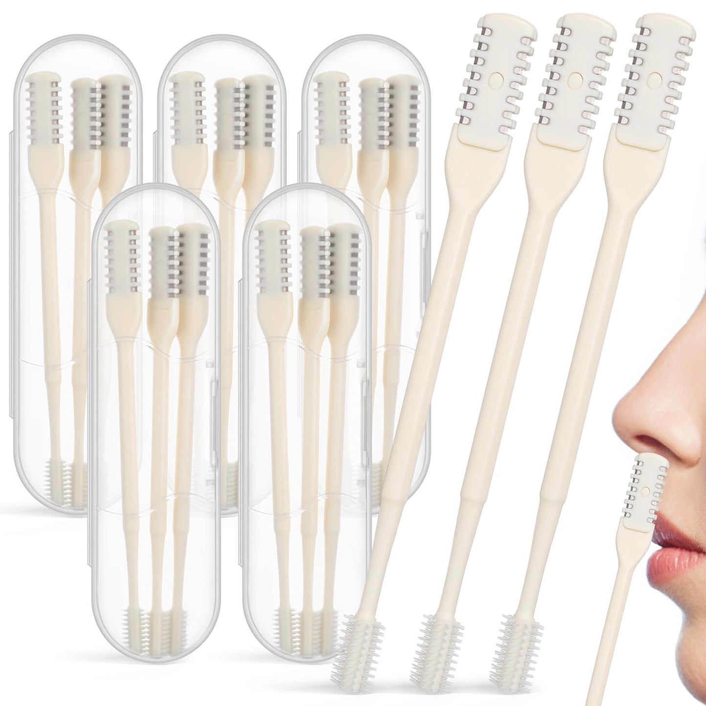 Lanties 15 Pcs 2-in-1 Nasal Hair Cutter Travel Double Sided Nose Hair Trimmer for Women Men Portable 360 Rotating Manual Nose Nasal Knife Soft Cleaning Brush with 5 Box Travel Package Yellow