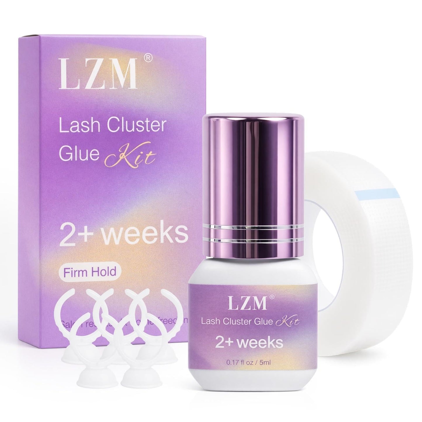LZM Lash Cluster Glue Long Lasting Strong Hold 2 Weeks Waterproof, Eyelash Cluster Adhesive Kit for Beginners DIY Individual Eye Lash Extensions at Home & Professional Use (v011)