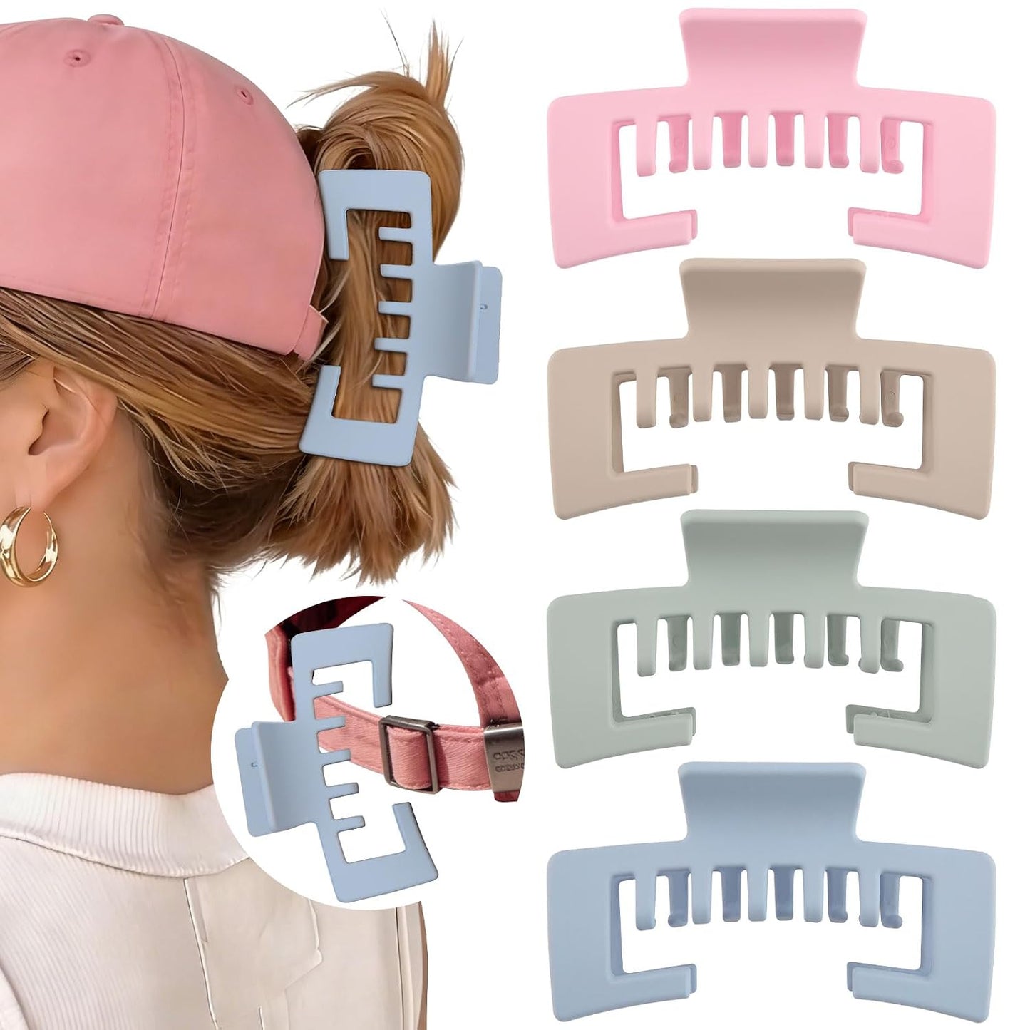 Hat-Friendly Claw Clips for Baseball Caps - 4 Pcs Hair Accessories for Thick Hair | Stylish Trucker Hat Clips