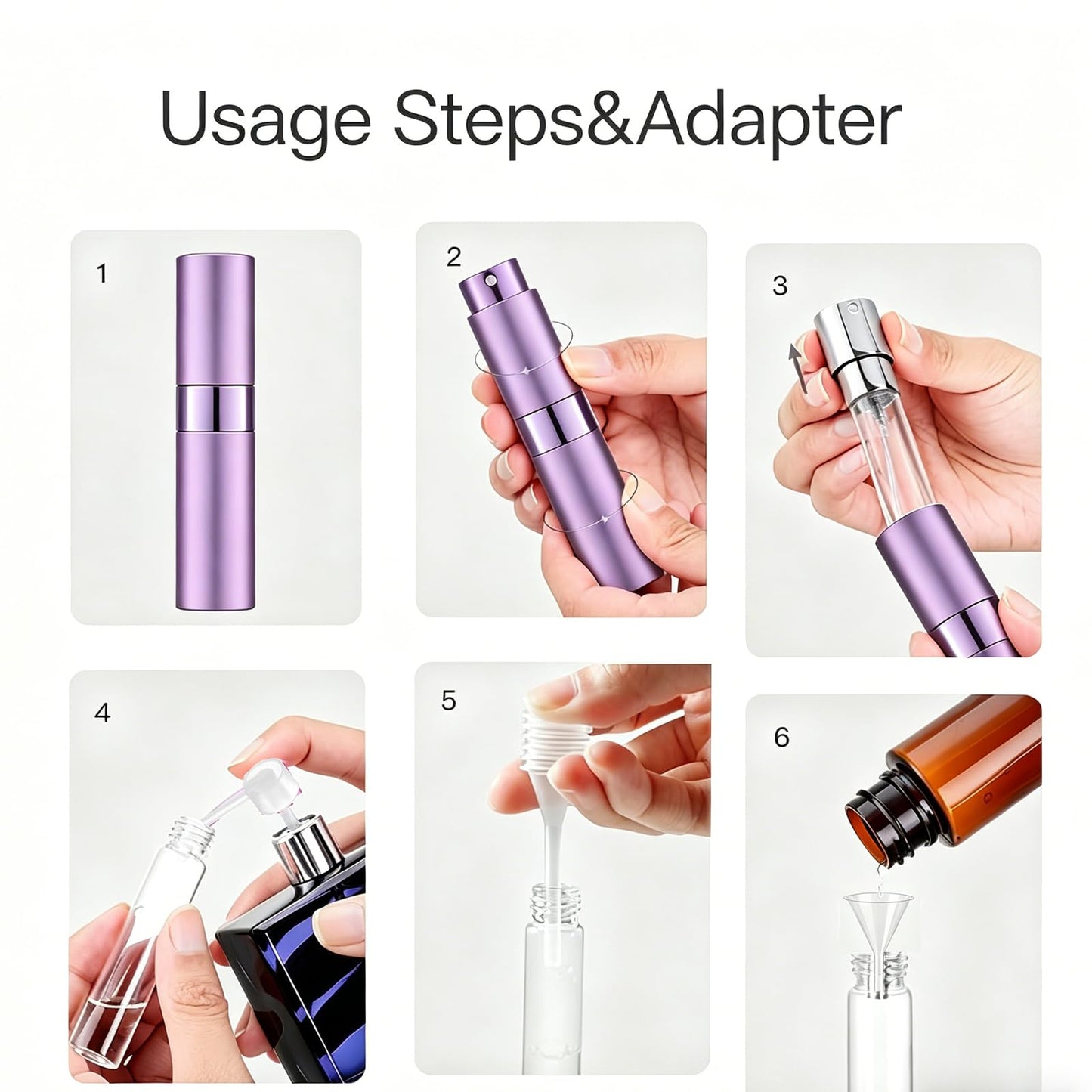 ZeniPremunz 6pcs Atomizer Perfume Spray Bottle for Travel, 8ml Travel Perfume Bottle Refillable,Twist Type Pocket Cologne Sprayer for Women Men