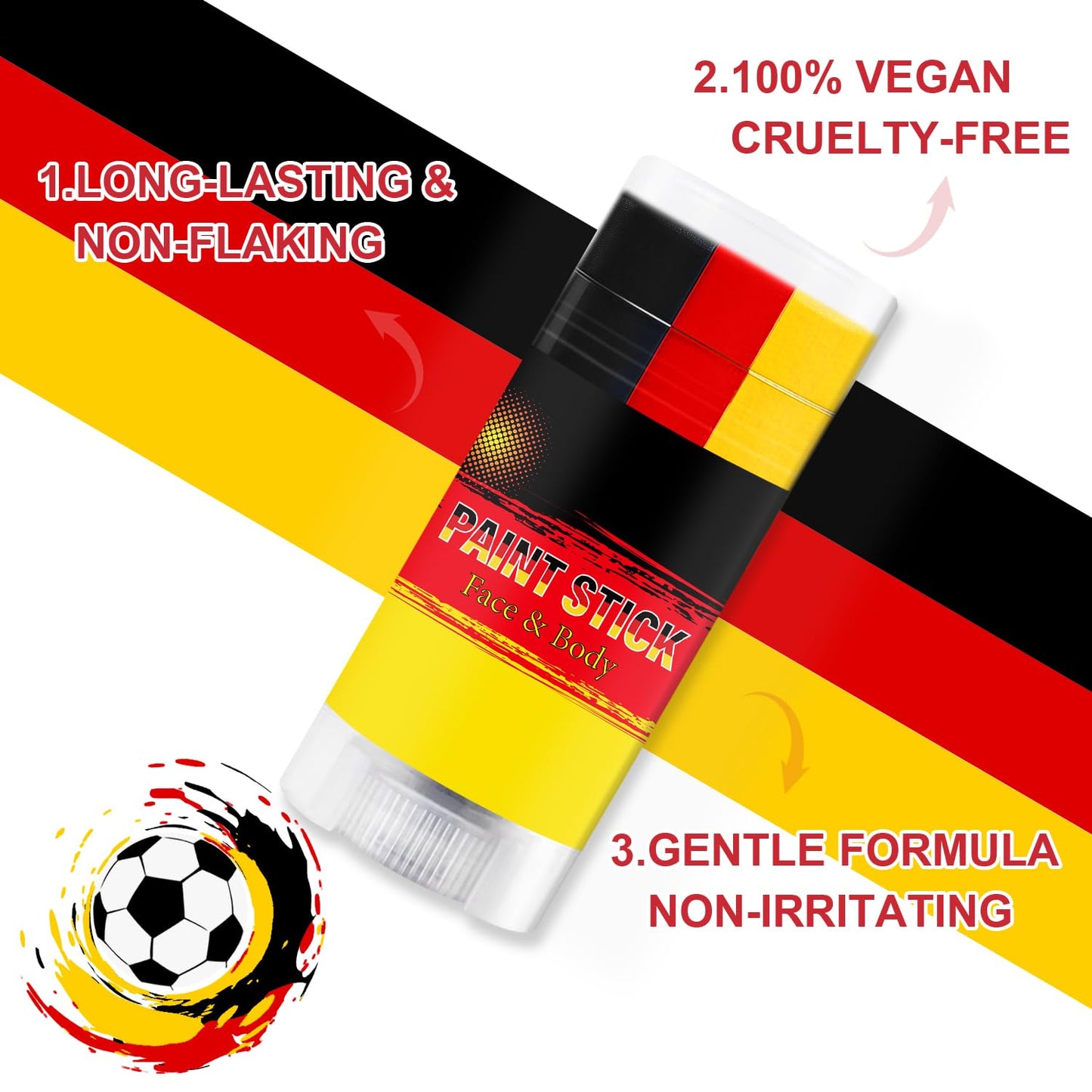 Black Red and Yellow Face Body Paint Stick for 2026 World Cup Fan Soccer Baseball Softball Sports Eye Black Stick Makeup (Germany)
