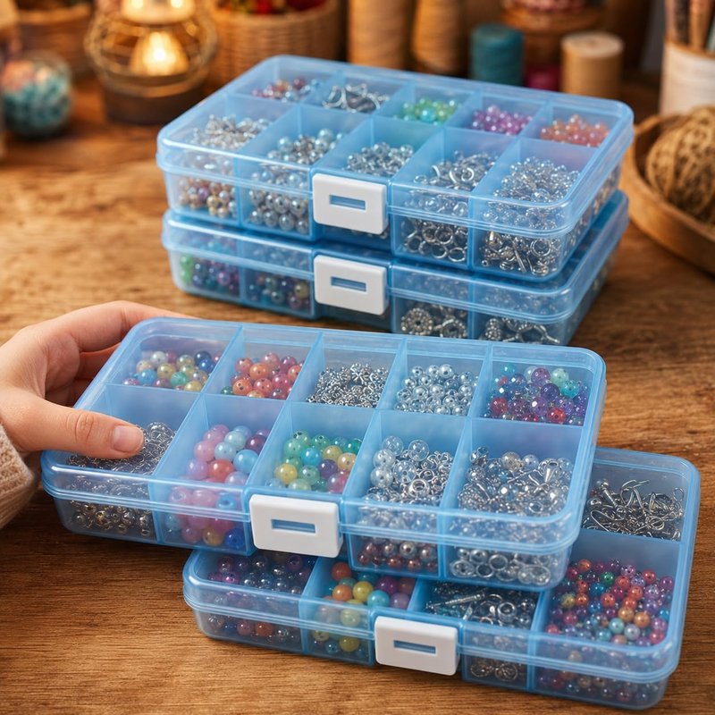 Stackable Plastic Organizer Boxes - 4-Pack Jewelry & Craft Storage Case | Waterproof Bead & Tackle Holder - Blue